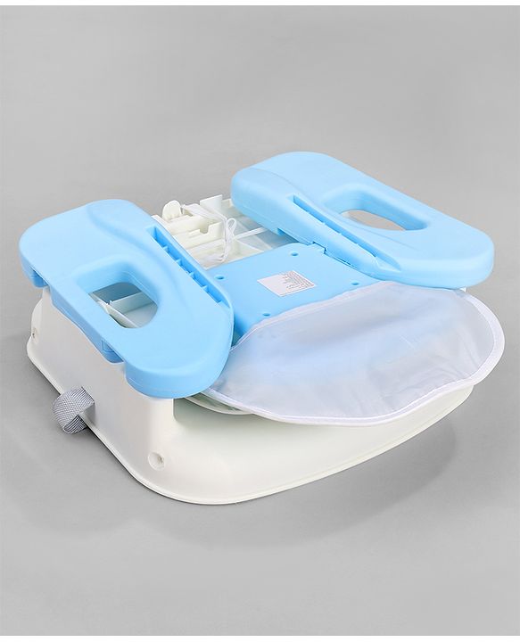 Babyhug Comfort Folding Booster Seat with 3 Point Safety Harness - Blue| Adjustable Height| Removable Food Tray| Foldable Design| Washable Seat Cover