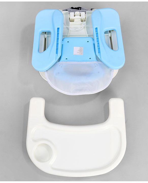 Babyhug Comfort Folding Booster Seat with 3 Point Safety Harness - Blue| Adjustable Height| Removable Food Tray| Foldable Design| Washable Seat Cover