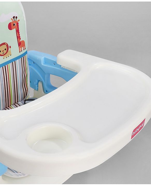Babyhug Comfort Folding Booster Seat with 3 Point Safety Harness - Blue| Adjustable Height| Removable Food Tray| Foldable Design| Washable Seat Cover