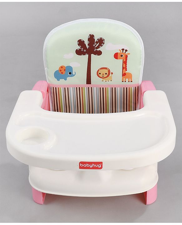 Babyhug Comfort Folding Booster Seat with 3 Point Safety Harness - Pink| Adjustable Height| Removable Food Tray| Foldable Design| Washable Seat Cover