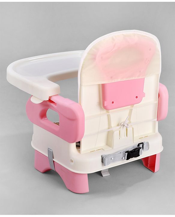 Babyhug Comfort Folding Booster Seat with 3 Point Safety Harness - Pink| Adjustable Height| Removable Food Tray| Foldable Design| Washable Seat Cover