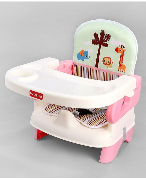 Babyhug Comfort Folding Booster Seat with 3 Point Safety Harness - Pink| Adjustable Height| Removable Food Tray| Foldable Design| Washable Seat Cover