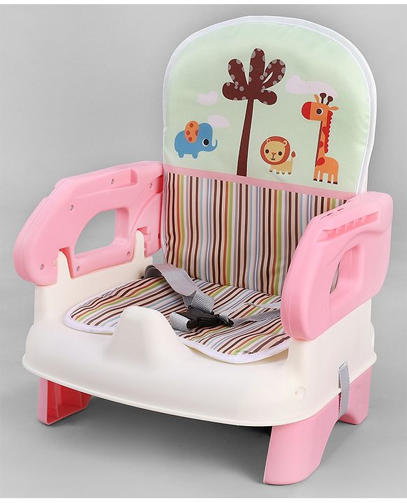 Babyhug Comfort Folding Booster Seat with 3 Point Safety Harness - Pink| Adjustable Height| Removable Food Tray| Foldable Design| Washable Seat Cover