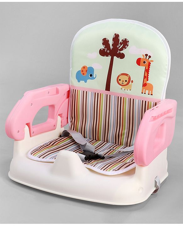 Babyhug Comfort Folding Booster Seat with 3 Point Safety Harness - Pink| Adjustable Height| Removable Food Tray| Foldable Design| Washable Seat Cover