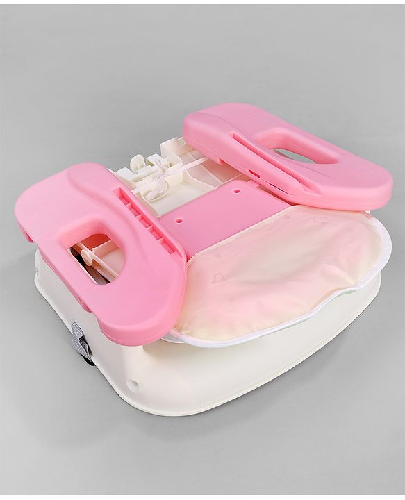 Babyhug Comfort Folding Booster Seat with 3 Point Safety Harness - Pink| Adjustable Height| Removable Food Tray| Foldable Design| Washable Seat Cover