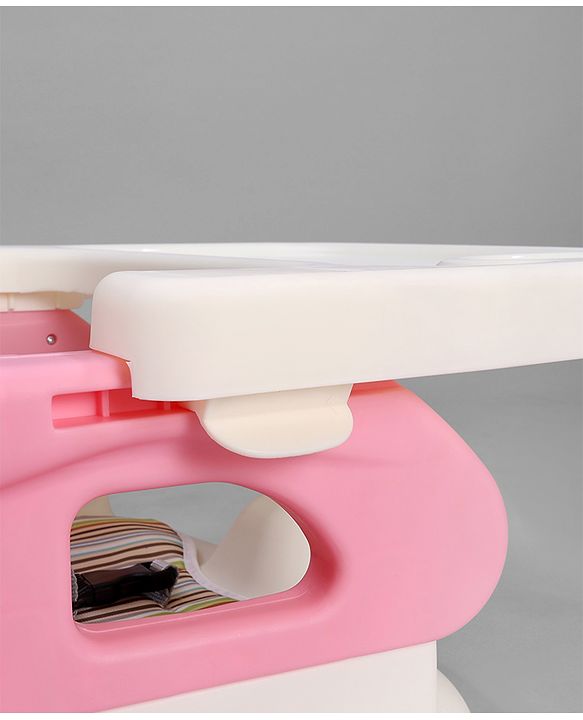 Babyhug Comfort Folding Booster Seat with 3 Point Safety Harness - Pink| Adjustable Height| Removable Food Tray| Foldable Design| Washable Seat Cover