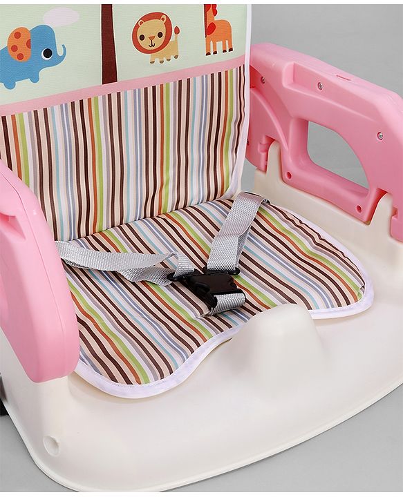 Babyhug Comfort Folding Booster Seat with 3 Point Safety Harness - Pink| Adjustable Height| Removable Food Tray| Foldable Design| Washable Seat Cover