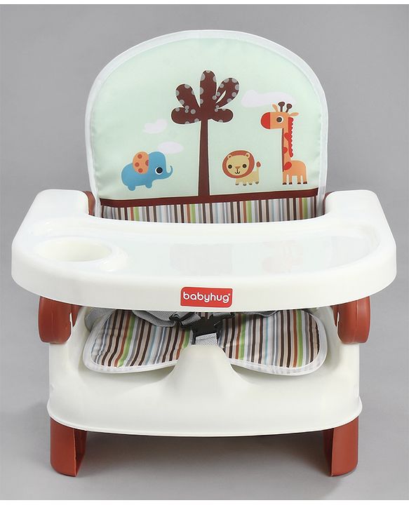 Babyhug Comfort Folding Booster Seat with 3 Point Safety Harness - Brown| Adjustable Height| Removable Food Tray| Foldable Design| Washable Seat Cover