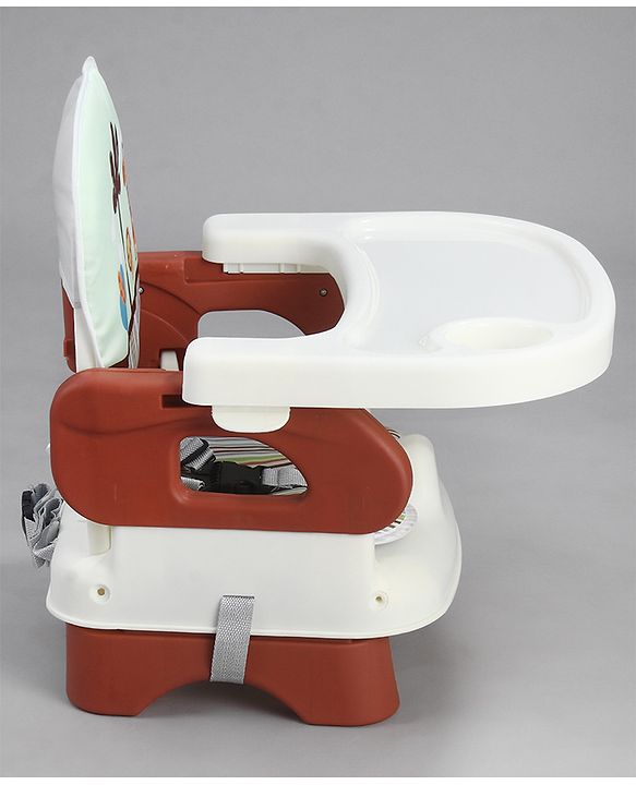 Babyhug Comfort Folding Booster Seat with 3 Point Safety Harness - Brown| Adjustable Height| Removable Food Tray| Foldable Design| Washable Seat Cover