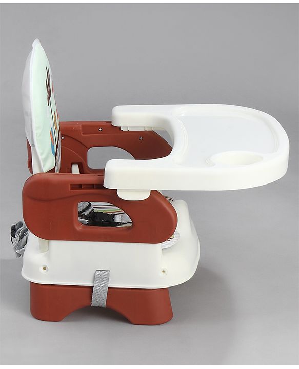 Babyhug Comfort Folding Booster Seat with 3 Point Safety Harness - Brown| Adjustable Height| Removable Food Tray| Foldable Design| Washable Seat Cover