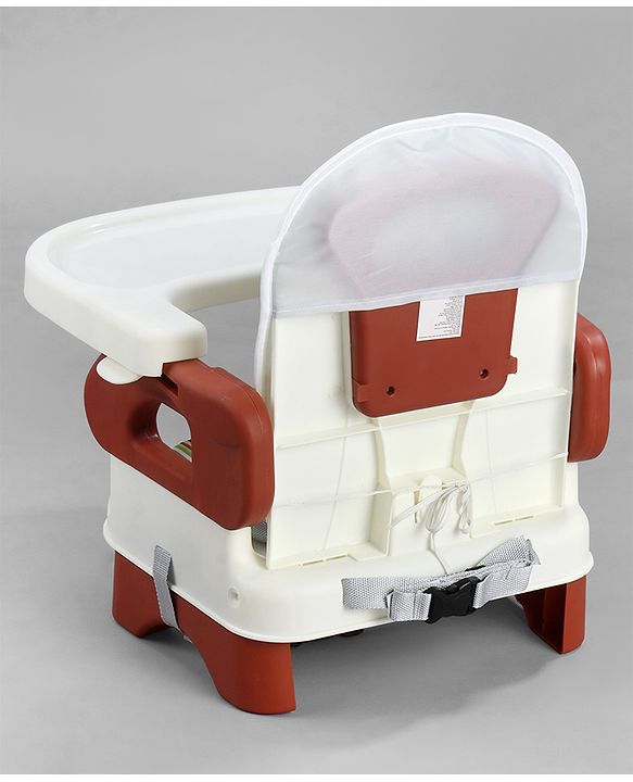 Babyhug Comfort Folding Booster Seat with 3 Point Safety Harness - Brown| Adjustable Height| Removable Food Tray| Foldable Design| Washable Seat Cover