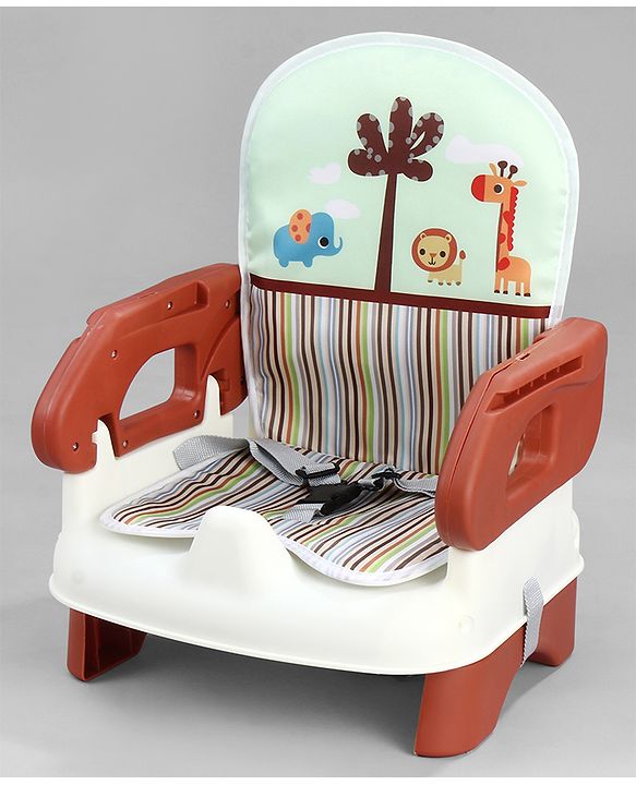 Babyhug Comfort Folding Booster Seat with 3 Point Safety Harness - Brown| Adjustable Height| Removable Food Tray| Foldable Design| Washable Seat Cover