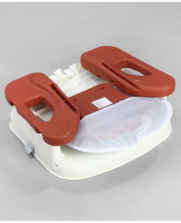 Babyhug Comfort Folding Booster Seat with 3 Point Safety Harness - Brown| Adjustable Height| Removable Food Tray| Foldable Design| Washable Seat Cover