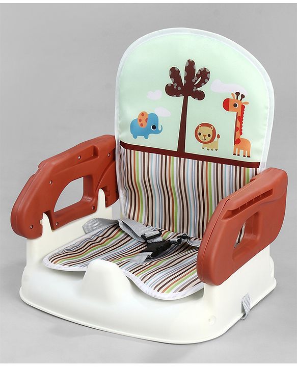 Babyhug Comfort Folding Booster Seat with 3 Point Safety Harness - Brown| Adjustable Height| Removable Food Tray| Foldable Design| Washable Seat Cover