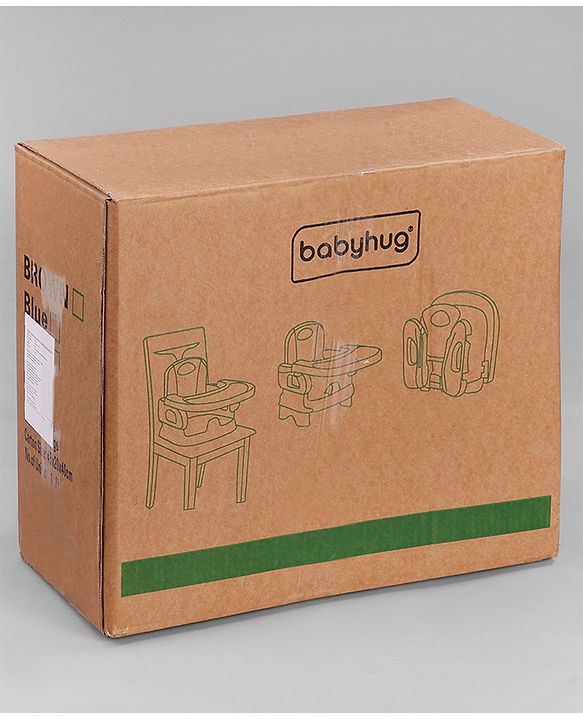 Babyhug Comfort Folding Booster Seat with 3 Point Safety Harness - Brown| Adjustable Height| Removable Food Tray| Foldable Design| Washable Seat Cover