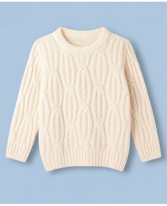 Babyhug Knit Full Sleeves Pullover With Cable Knit Design - Beige