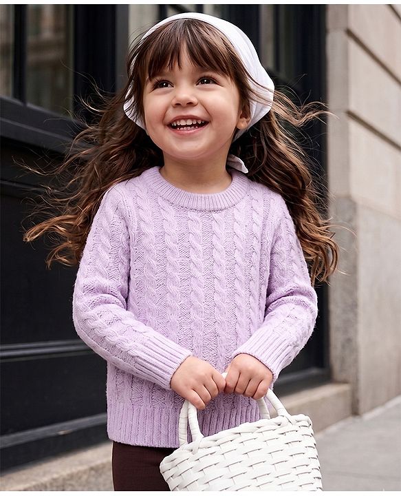 Babyhug Cable Knit Full Sleeves Pullover - Lavender