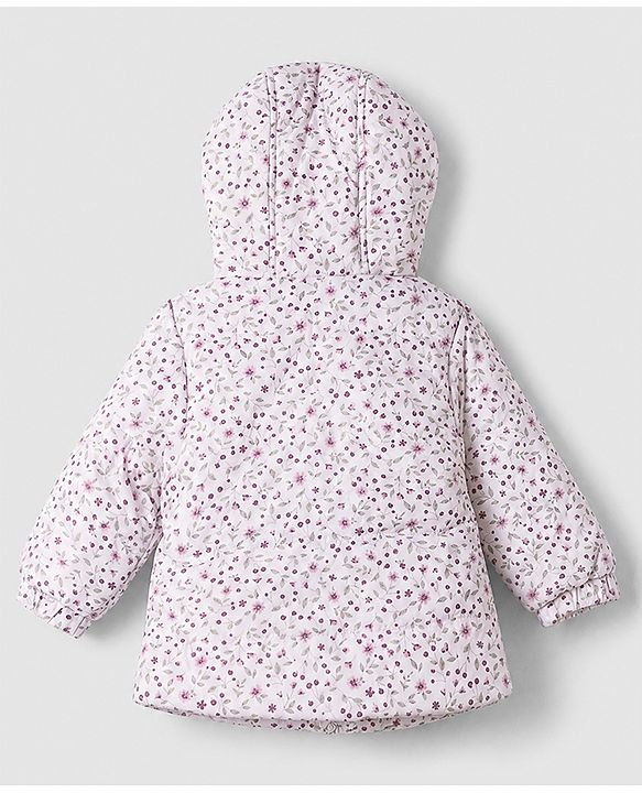 Babyhug Woven Heavy Polyfill Full Sleeves Floral Printed Hooded Winter Wear Suit - Pink