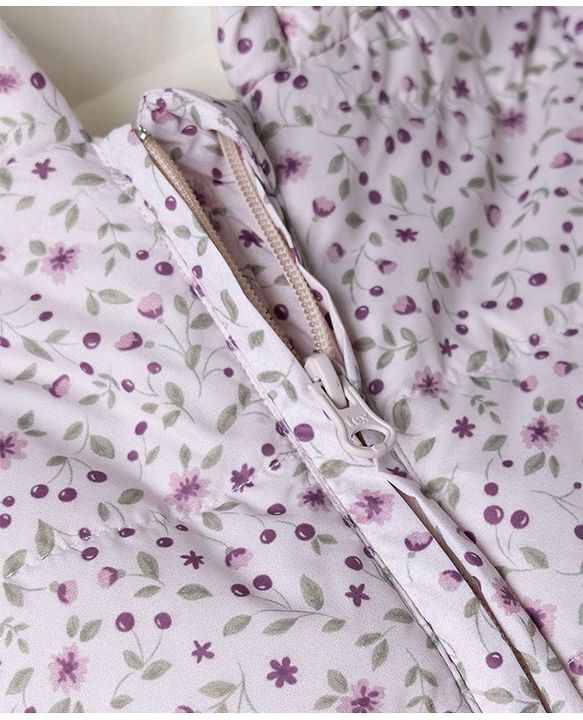Babyhug Woven Heavy Polyfill Full Sleeves Floral Printed Hooded Winter Wear Suit - Pink