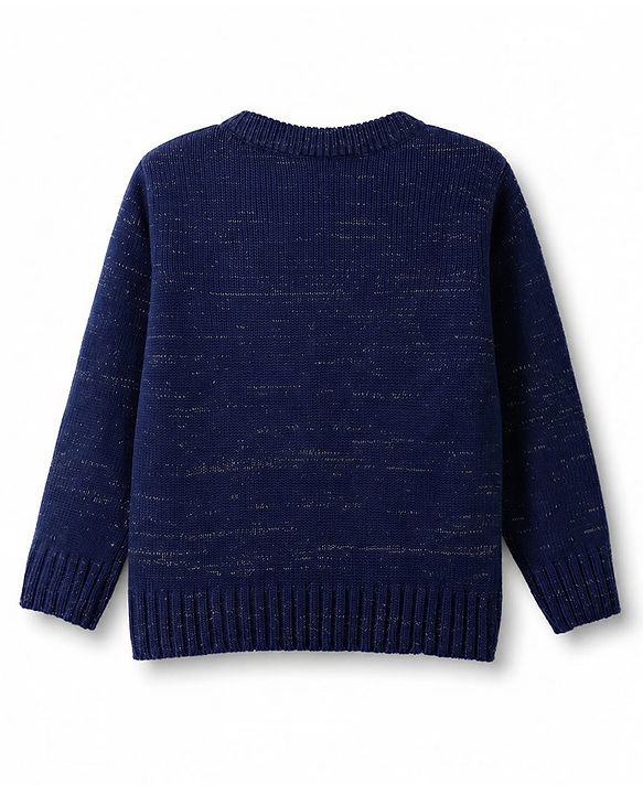 Babyhug Knit Full Sleeves Pullover with Sequin Work - Navy Blue