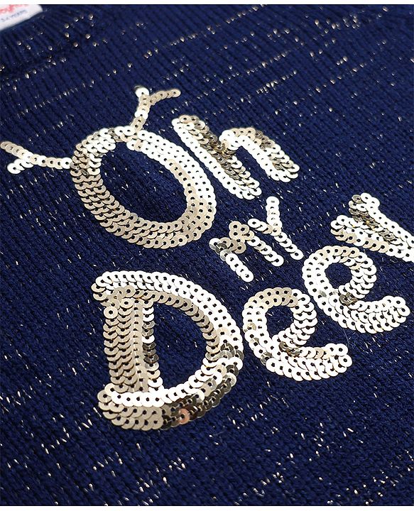 Babyhug Knit Full Sleeves Pullover with Sequin Work - Navy Blue