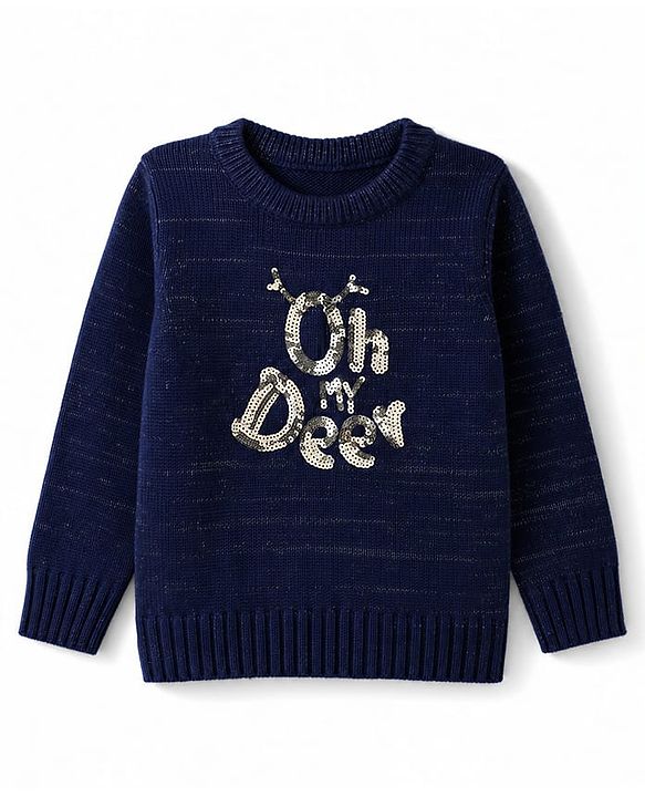 Babyhug Knit Full Sleeves Pullover with Sequin Work - Navy Blue