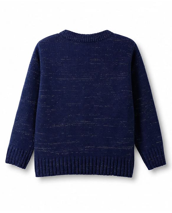 Babyhug Knit Full Sleeves Pullover with Sequin Work - Navy Blue
