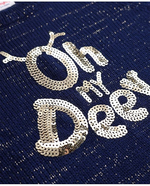 Babyhug Knit Full Sleeves Pullover with Sequin Work - Navy Blue