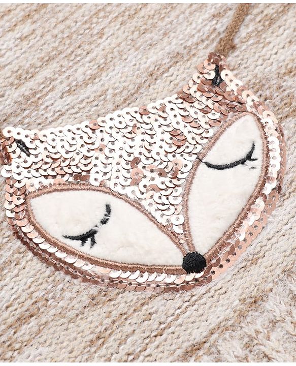 Babyhug Knit Pullover with Full Sleeves Fox Design With Sling Bag Applique in Beige