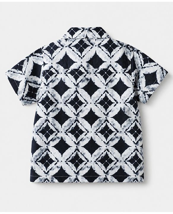 Babyhug 100% Cotton Woven Half sleeves Geometric Printed Shirt - Navy Blue