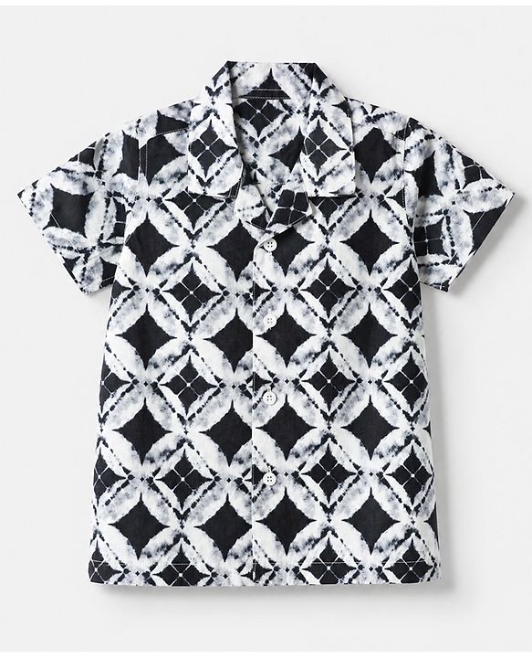Babyhug 100% Cotton Woven Half sleeves Geometric Printed Shirt - Navy Blue