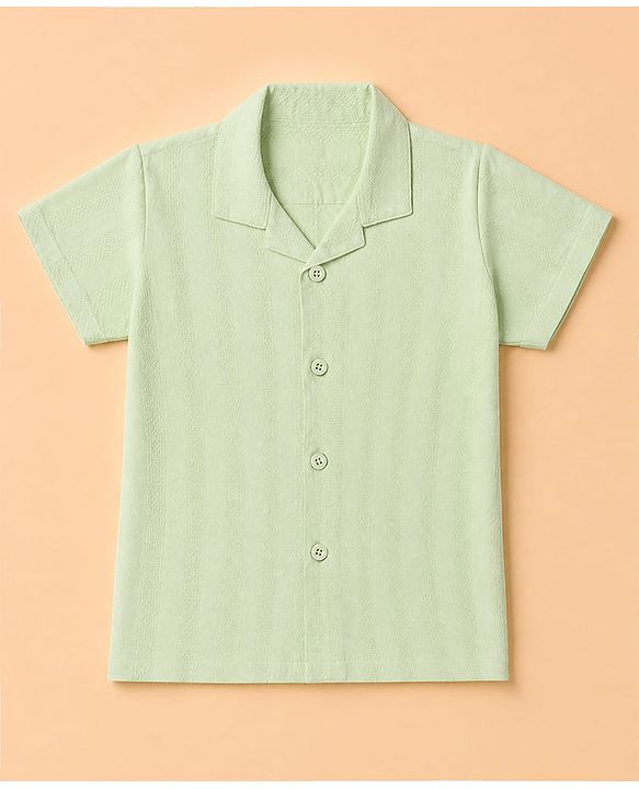 Babyhug 100% Cotton Woven Striped Shirt with Half Sleeves - Light Green