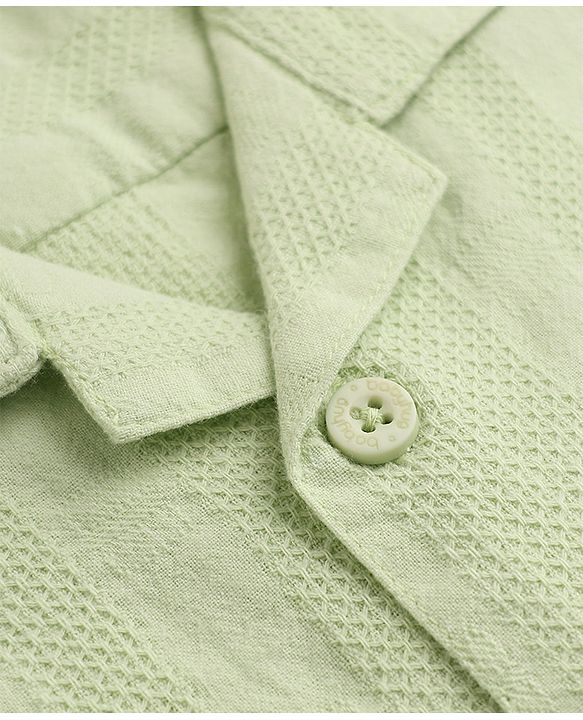 Babyhug 100% Cotton Woven Striped Shirt with Half Sleeves - Light Green