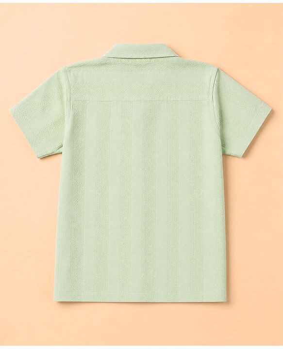 Babyhug 100% Cotton Woven Striped Shirt with Half Sleeves - Light Green