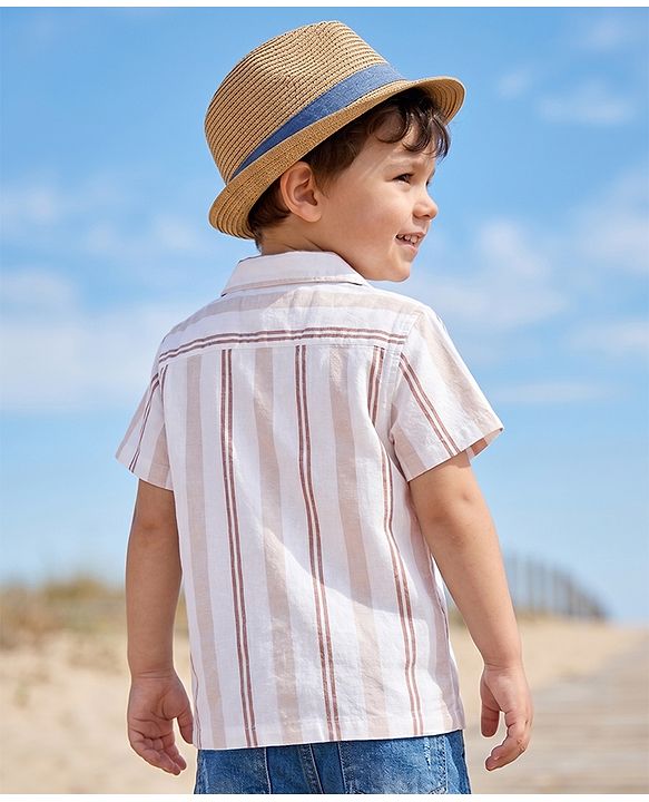 Babyhug 100% Cotton Woven Striped Shirt with Half Sleeves - White & Pink