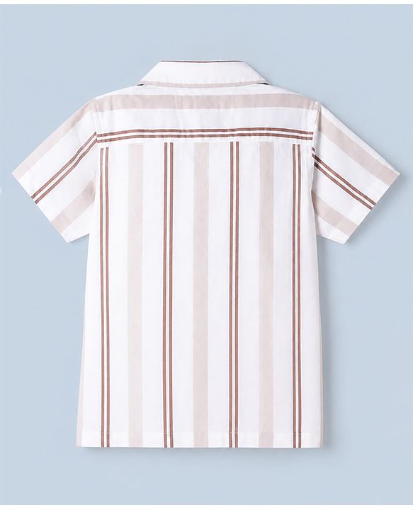 Babyhug 100% Cotton Woven Striped Shirt with Half Sleeves - White & Pink