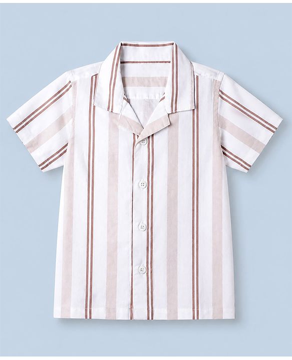 Babyhug 100% Cotton Woven Striped Shirt with Half Sleeves - White & Pink