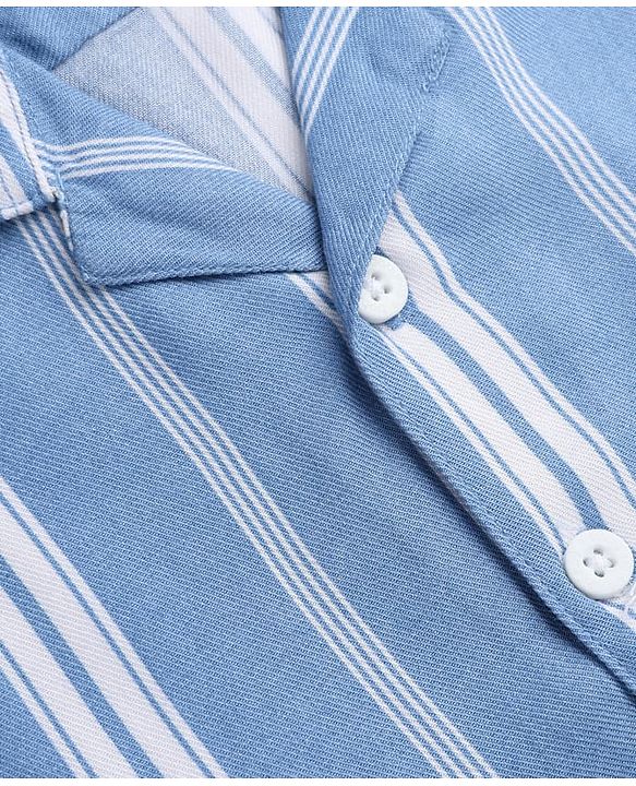 Babyhug Cotton Woven Striped Resort Collar Shirt with Half Sleeves in Blue for 9-12 Months