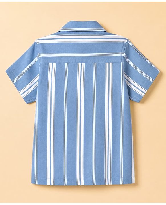 Babyhug Cotton Woven Striped Resort Collar Shirt with Half Sleeves in Blue for 9-12 Months