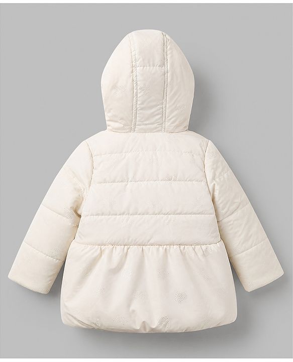 Babyhug Woven Full Sleeves Hooded Padded Winter Jacket with Bow Applique - White