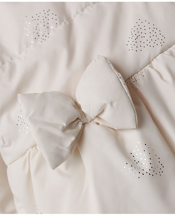 Babyhug Woven Full Sleeves Hooded Padded Winter Jacket with Bow Applique - White