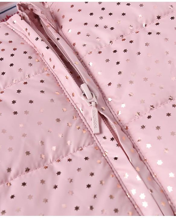 Babyhug Woven Padded/Quilted/ Winter Jacket with Full Sleeves and Foil/Glitter Star Print - Pink