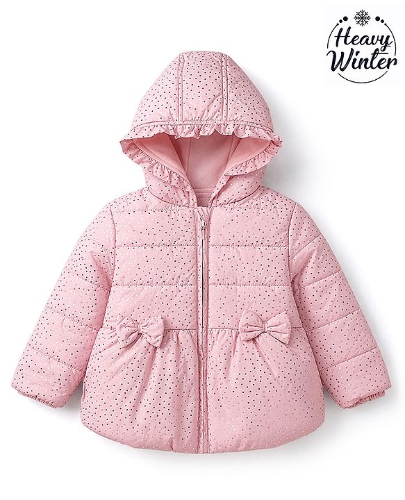 Babyhug Woven Padded/Quilted/ Winter Jacket with Full Sleeves and Foil/Glitter Star Print - Pink