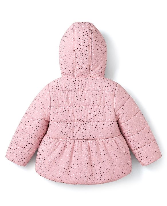 Babyhug Woven Padded/Quilted/ Winter Jacket with Full Sleeves and Foil/Glitter Star Print - Pink