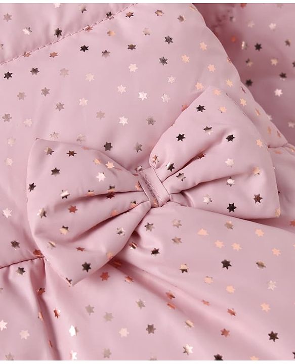 Babyhug Woven Padded/Quilted/ Winter Jacket with Full Sleeves and Foil/Glitter Star Print - Pink