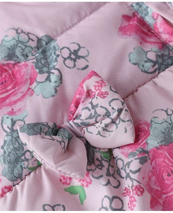 Babyhug Woven Padded/Quilted/ Winter Jacket with Full Sleeves and Floral Print in White