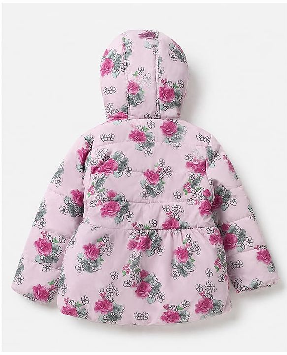 Babyhug Woven Padded/Quilted/ Winter Jacket with Full Sleeves and Floral Print in White