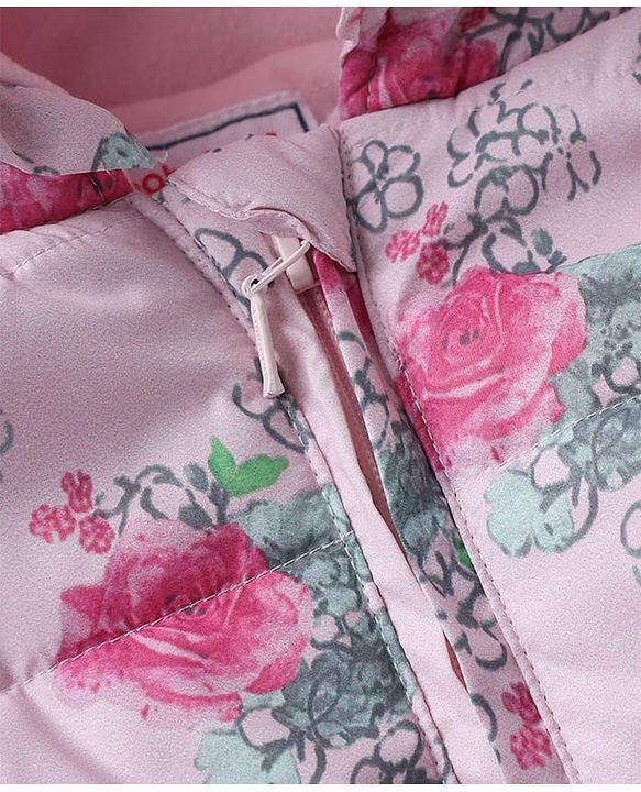 Babyhug Woven Padded/Quilted/ Winter Jacket with Full Sleeves and Floral Print in White