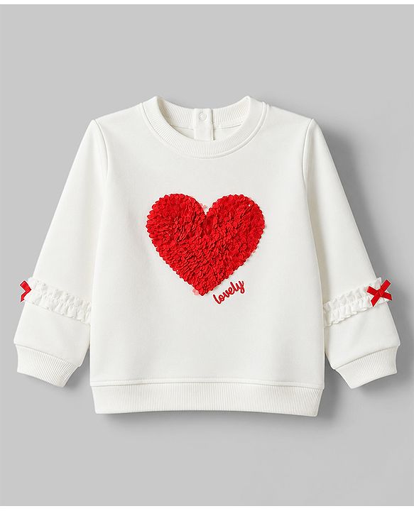Babyhug 100% Cotton Single Jersey Knit Full Sleeves Top & Leggings Set with Heart Applique - White & Red