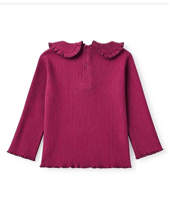 Babyhug 100% Cotton Knit Full Sleeves Top & Leggings Set With Heart Patch - Purple
